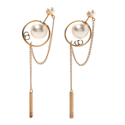 Christian Dior Pearl Tribales Dangle Chain Earrings Gold 1 of 6