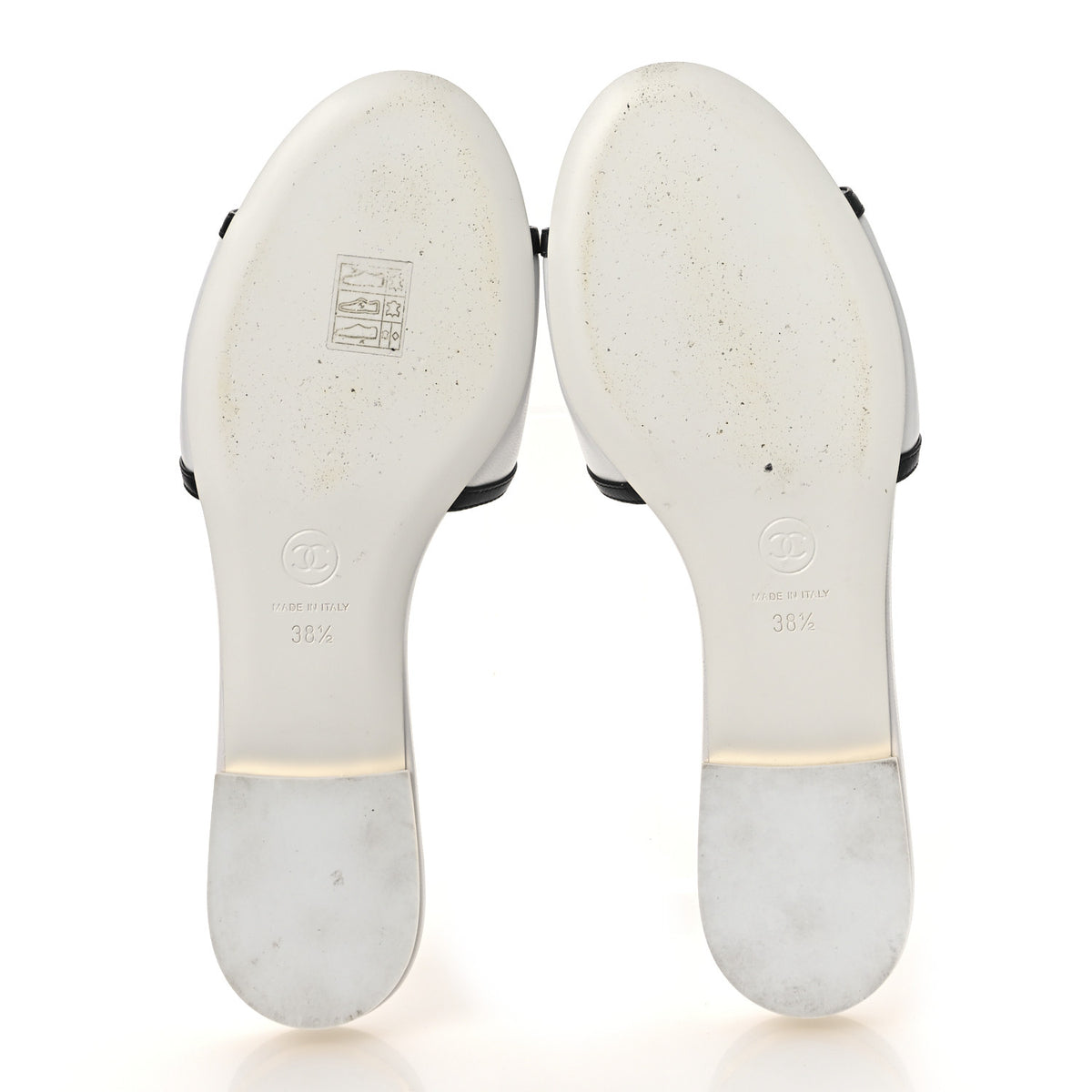 Lambskin Grosgrain CC Bow Mules 38.5 White Black