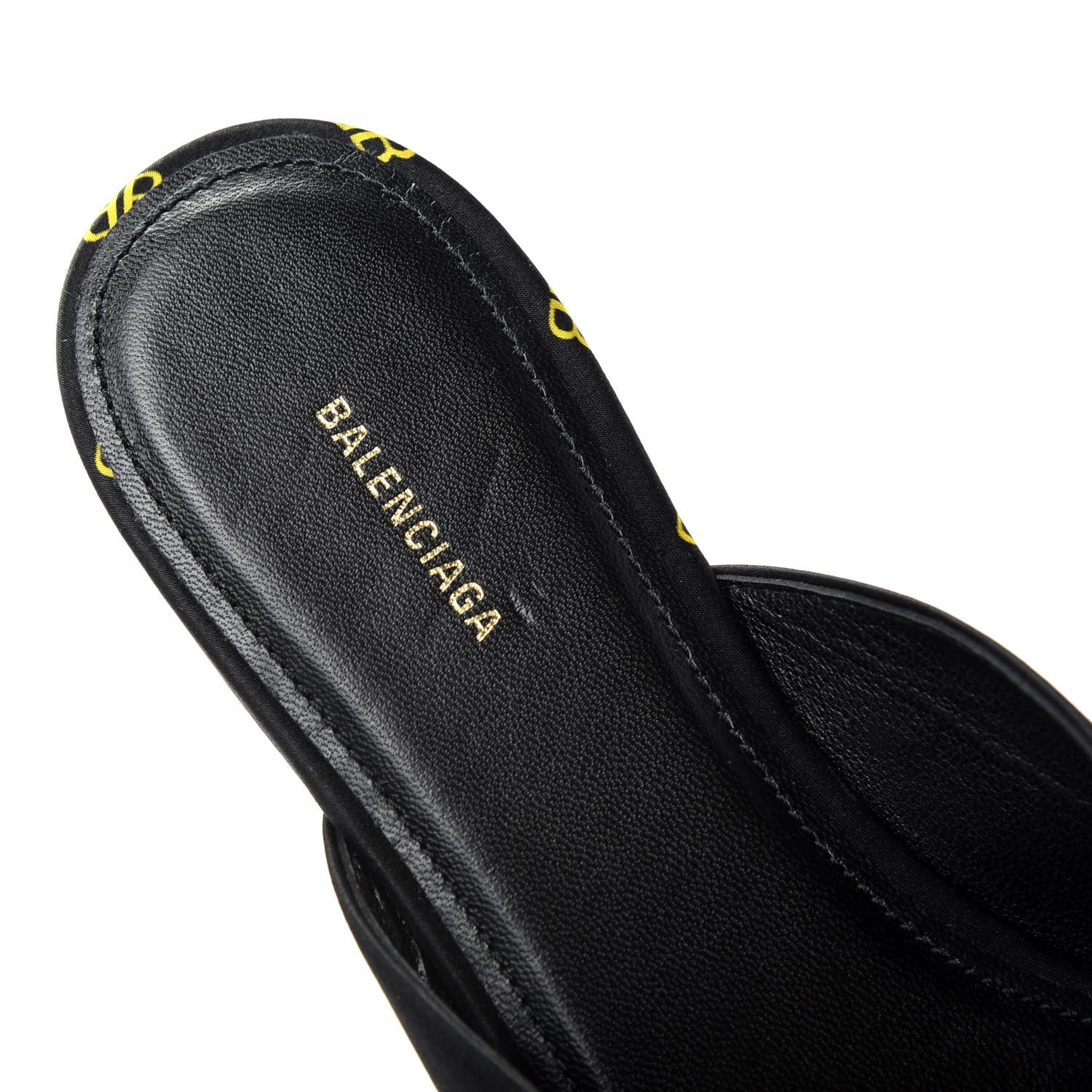 Balenciaga Crepe Satin BB Printed Pointy Toe Knife Flat Mules 37 Black Yellow Fluo 8 of 10