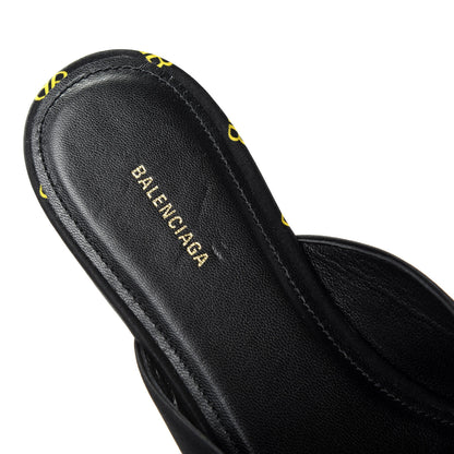 Balenciaga Crepe Satin BB Printed Pointy Toe Knife Flat Mules 37 Black Yellow Fluo 8 of 10