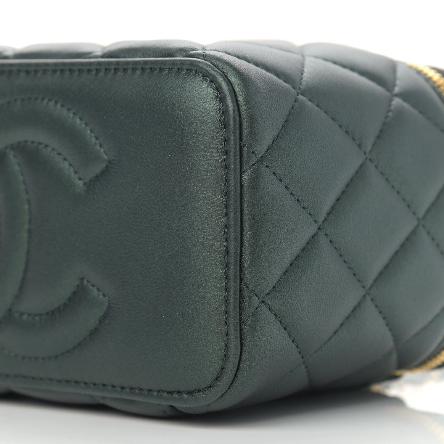 Chanel Iridescent Lambskin Quilted Small Top Handle Vanity Case With Chain Dark Green 10 of 13