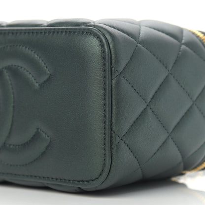 Chanel Iridescent Lambskin Quilted Small Top Handle Vanity Case With Chain Dark Green 10 of 13