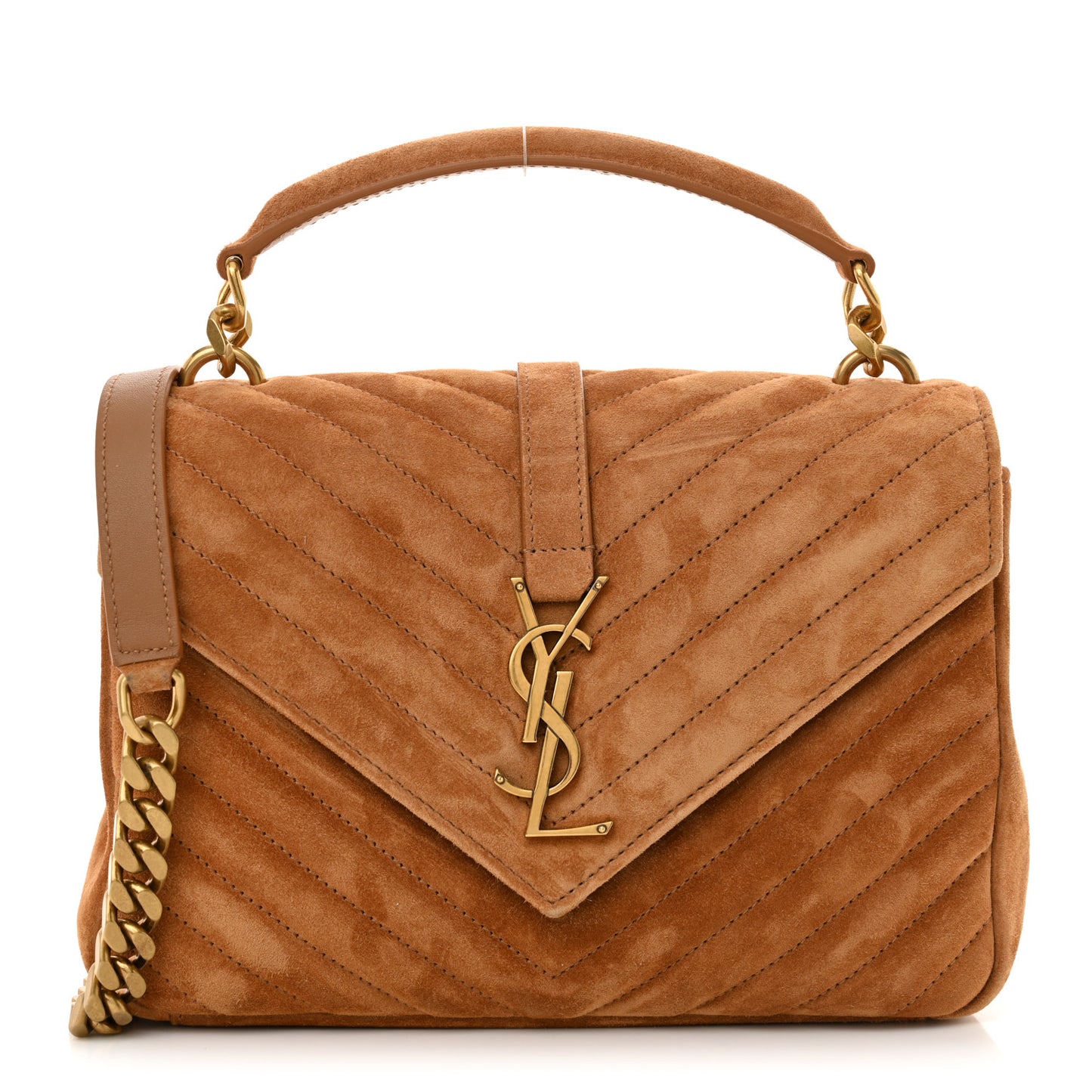 Suede Matelasse Chevron Monogram Medium College Bag Cinnamon