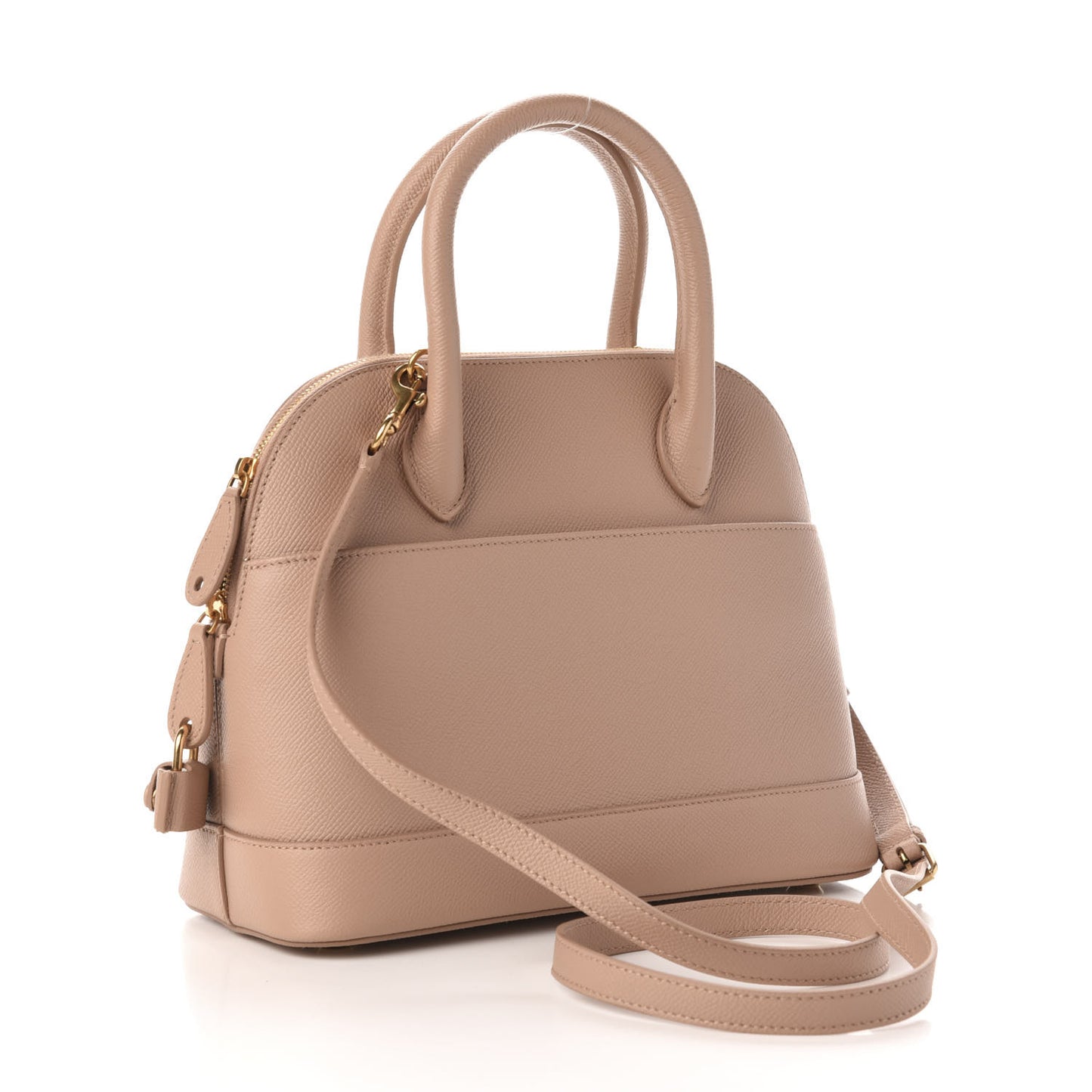 Signature Grained Calfskin Logo S Ville Top Handle Bag Nude Beige White