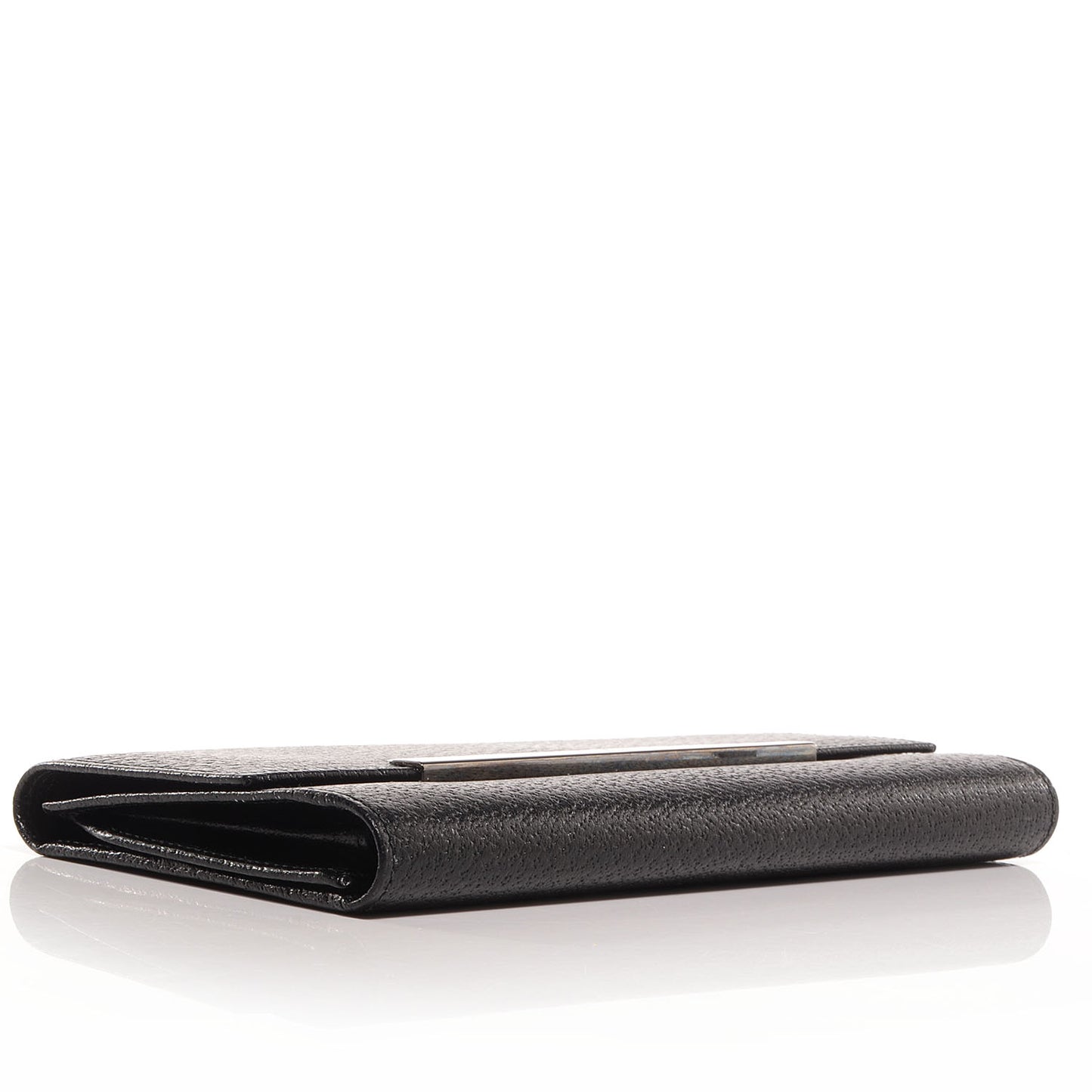 Leather Metal Bar Continental Wallet Black