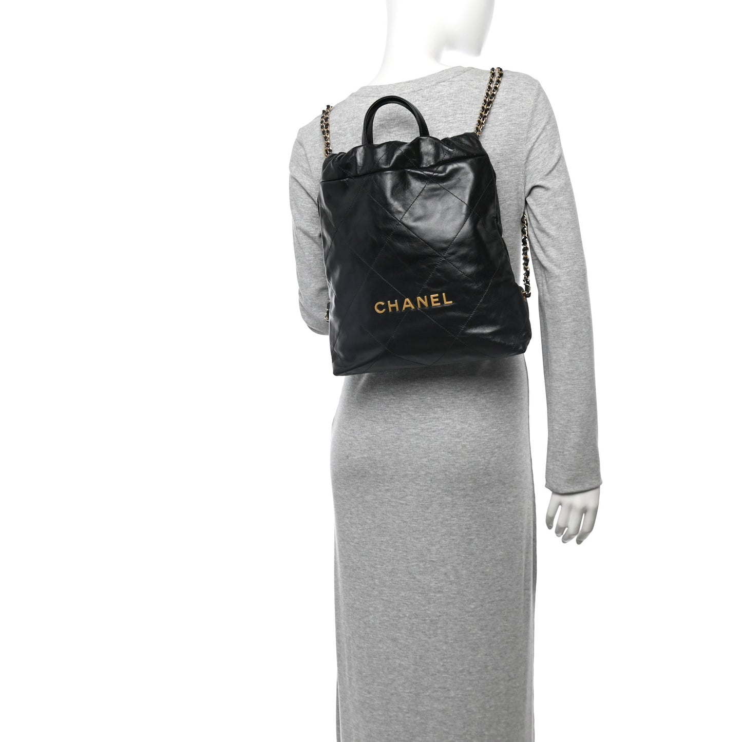 Shiny Calfskin Quilted Chanel 22 Backpack Black