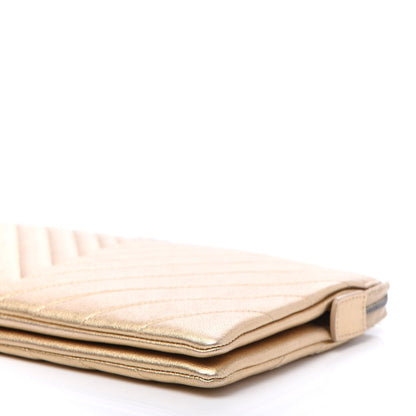 Chanel Metallic Calfskin Chevron Quilted Medium Cosmetic Case Light Gold 7 of 11