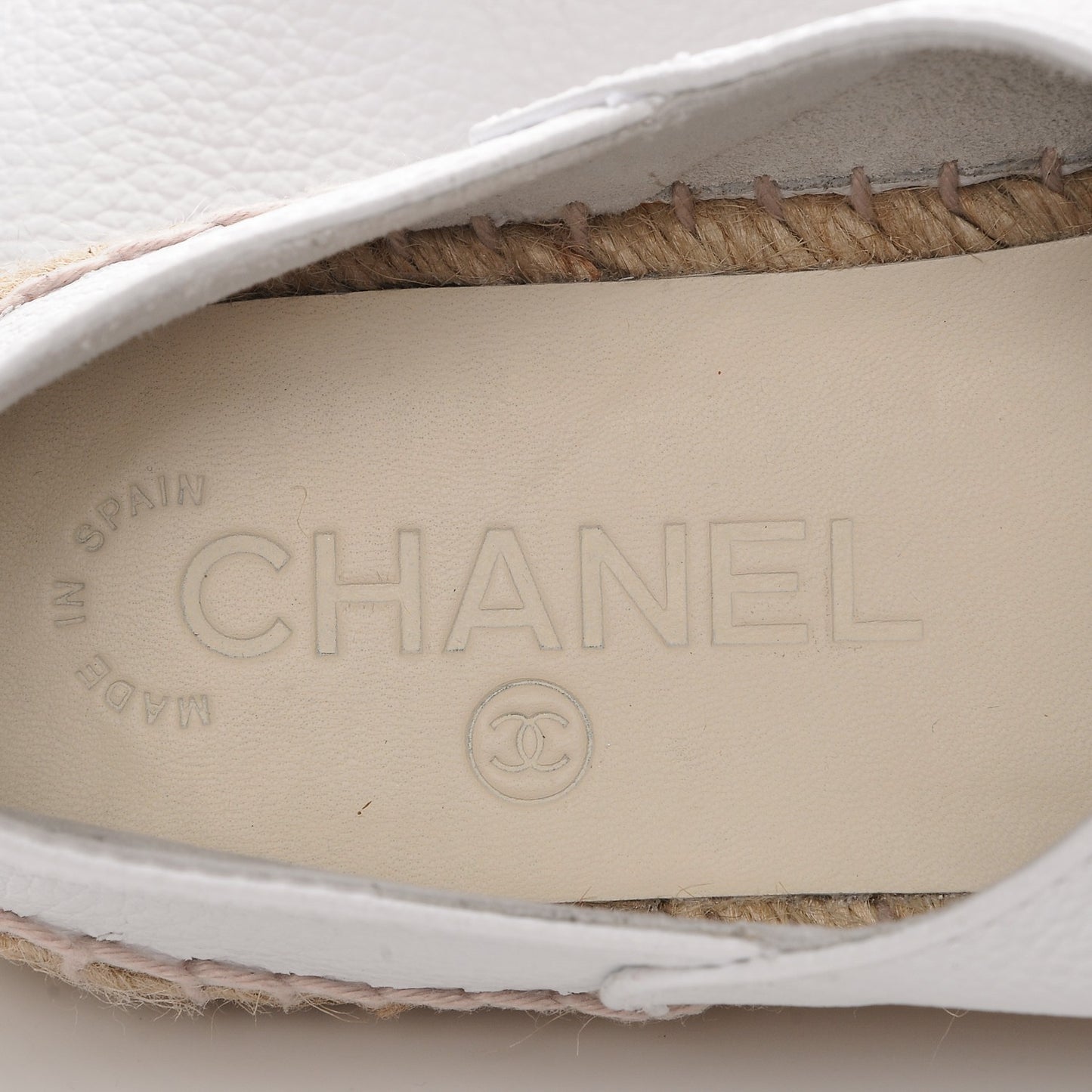 Grained Calfskin CC Espadrilles 35 White Black