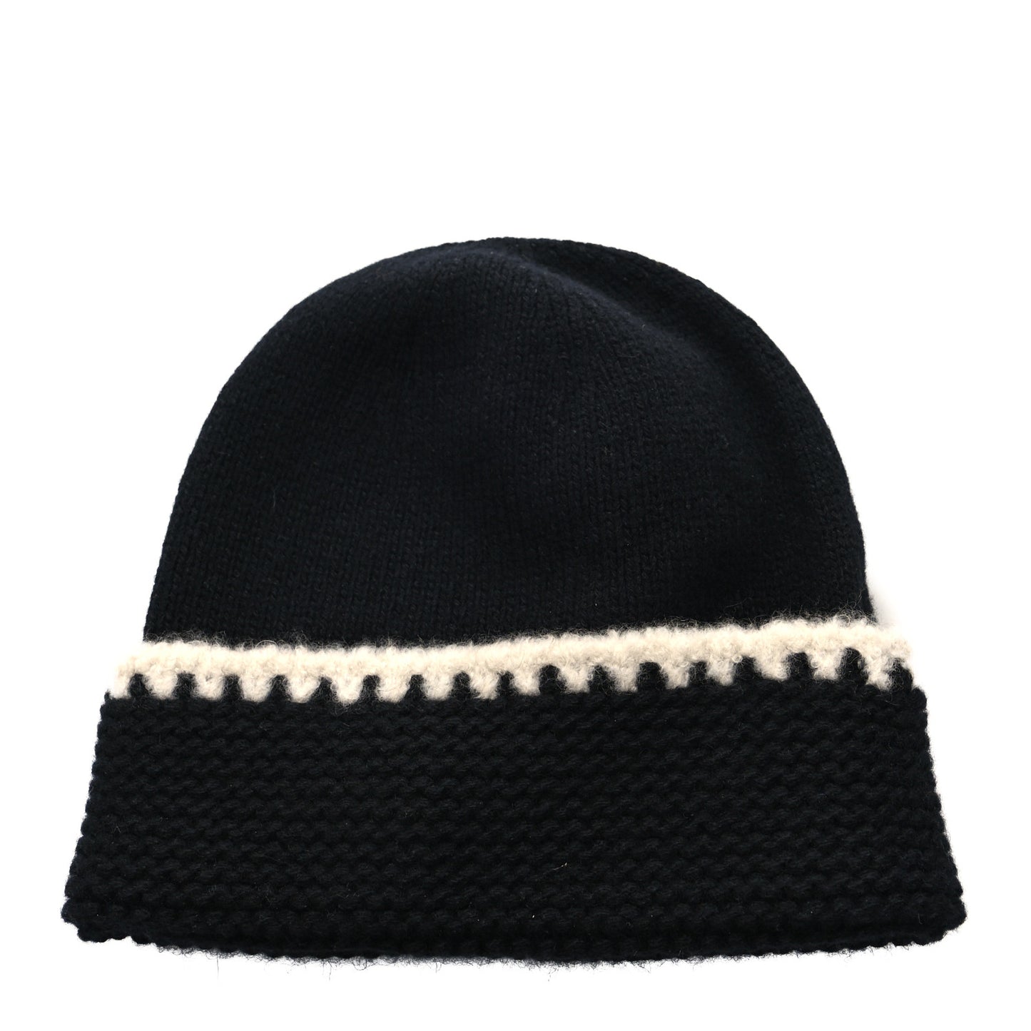 Cashmere Wool CC Beanie Hat Black Light Beige
