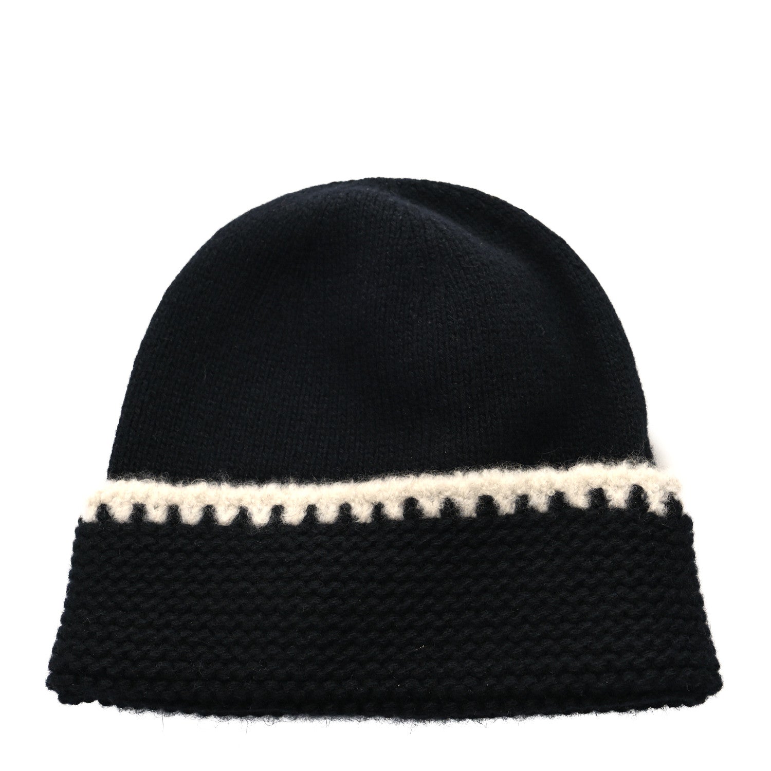 Chanel Cashmere Wool CC Beanie Hat Black Light Beige 2 of 4