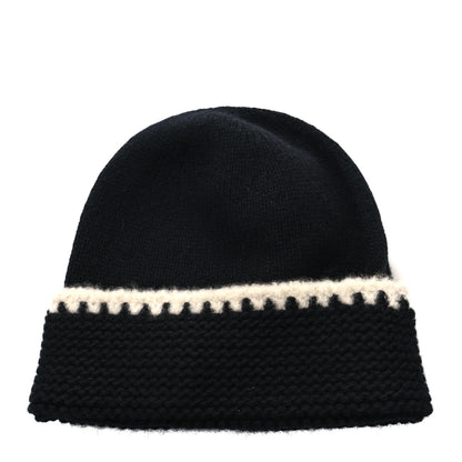 Chanel Cashmere Wool CC Beanie Hat Black Light Beige 2 of 4