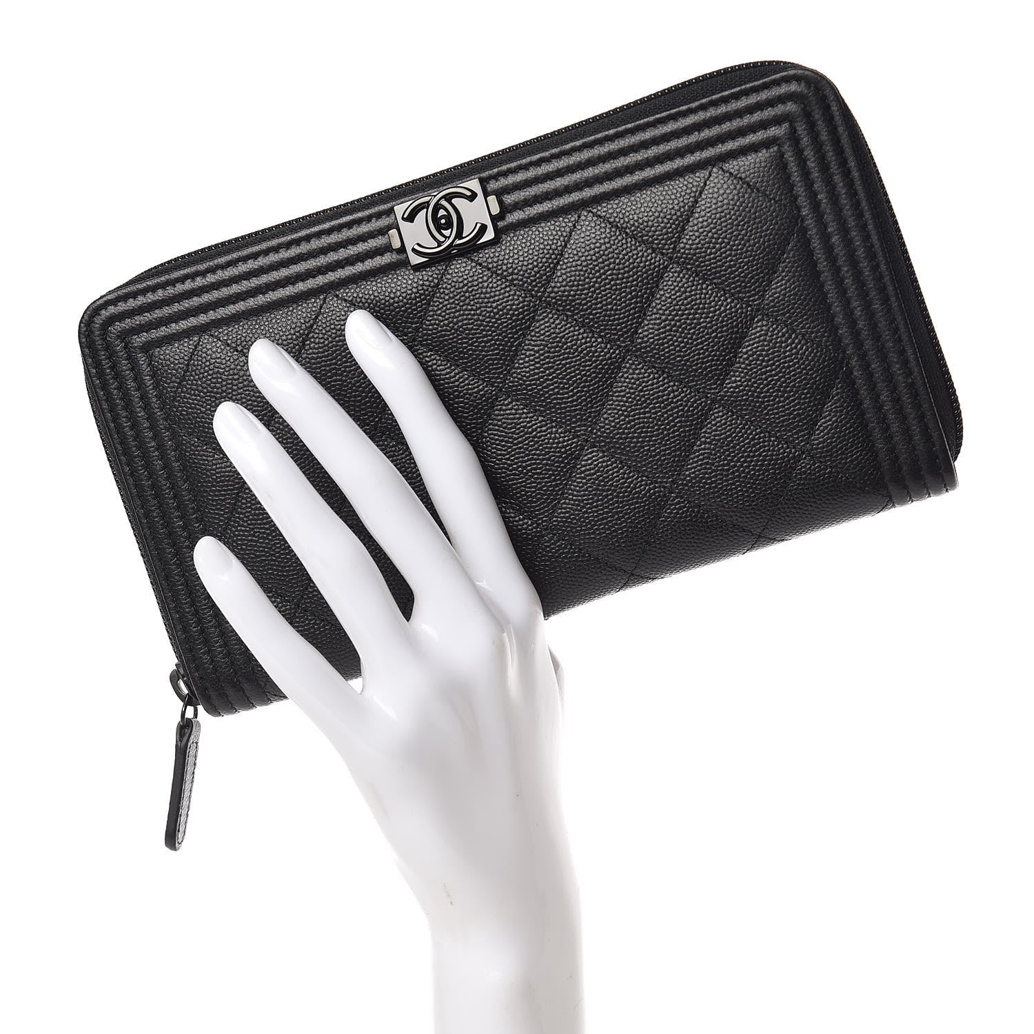 Chanel Caviar Quilted Boy Zip Around Organizer Wallet So Black 2 of 9