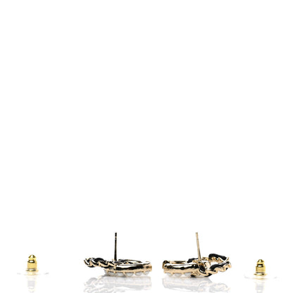 Chanel Pearl Lambskin Chain CC Stud Earrings Gold Black 3 of 5