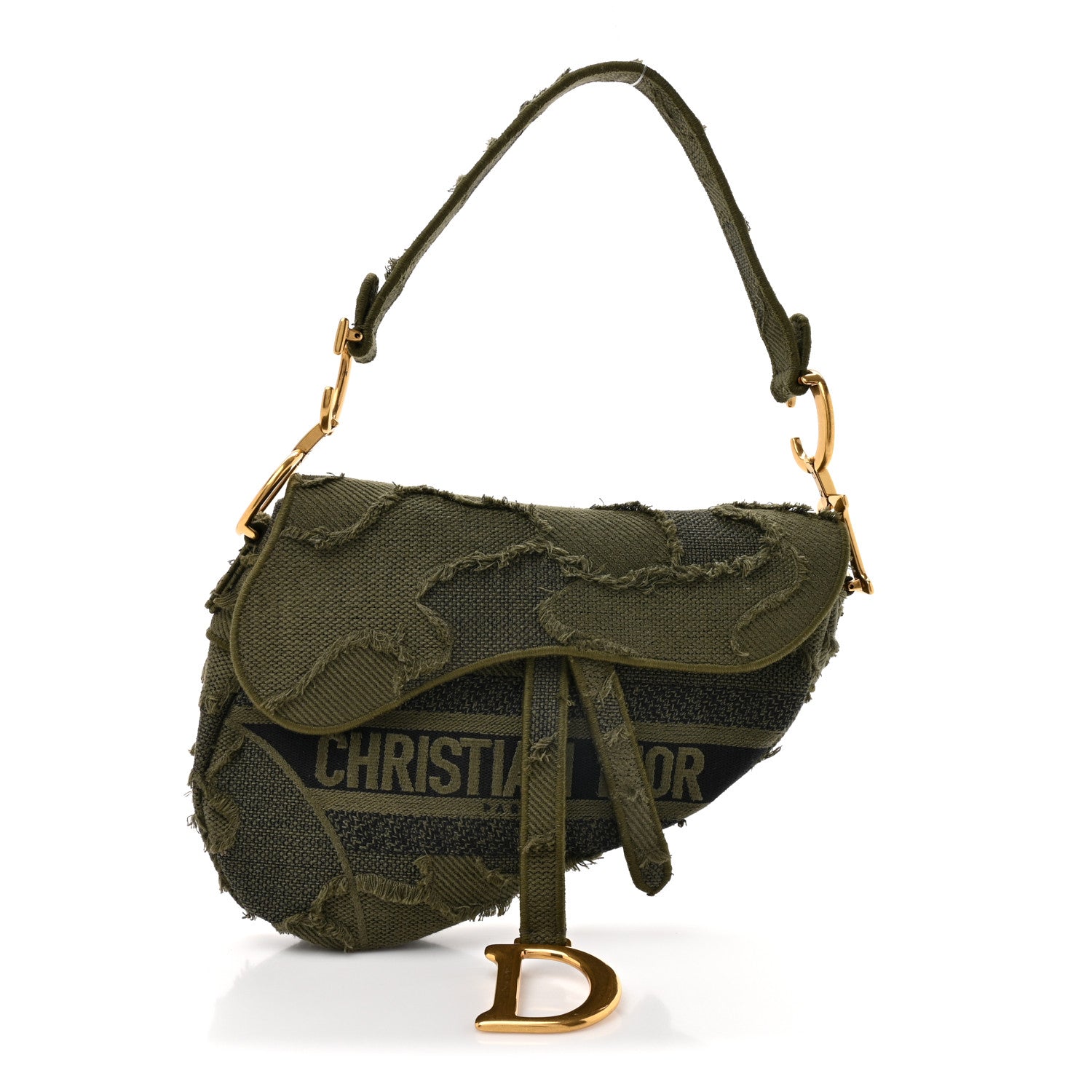 Christian Dior Canvas Embroidered Camouflage Saddle Bag Green 1 of 10