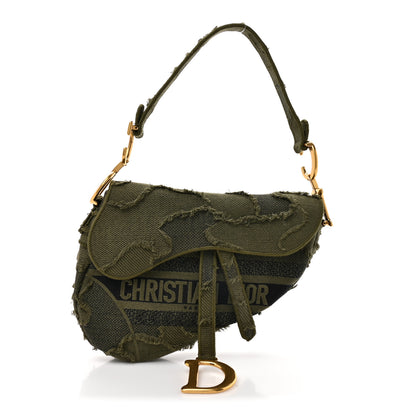 Christian Dior Canvas Embroidered Camouflage Saddle Bag Green 1 of 10