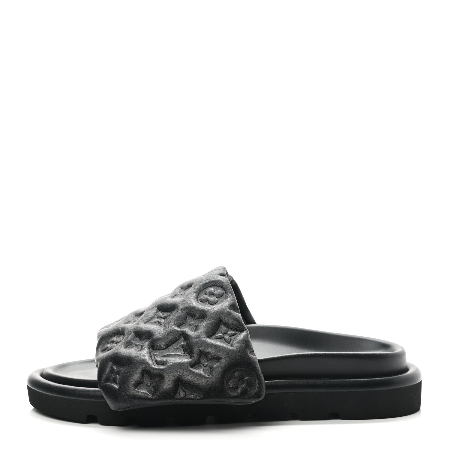 Louis Vuitton Lambskin Embossed Monogram Pool Pillow Flat Comfort Mule 39 Black 1 of 8