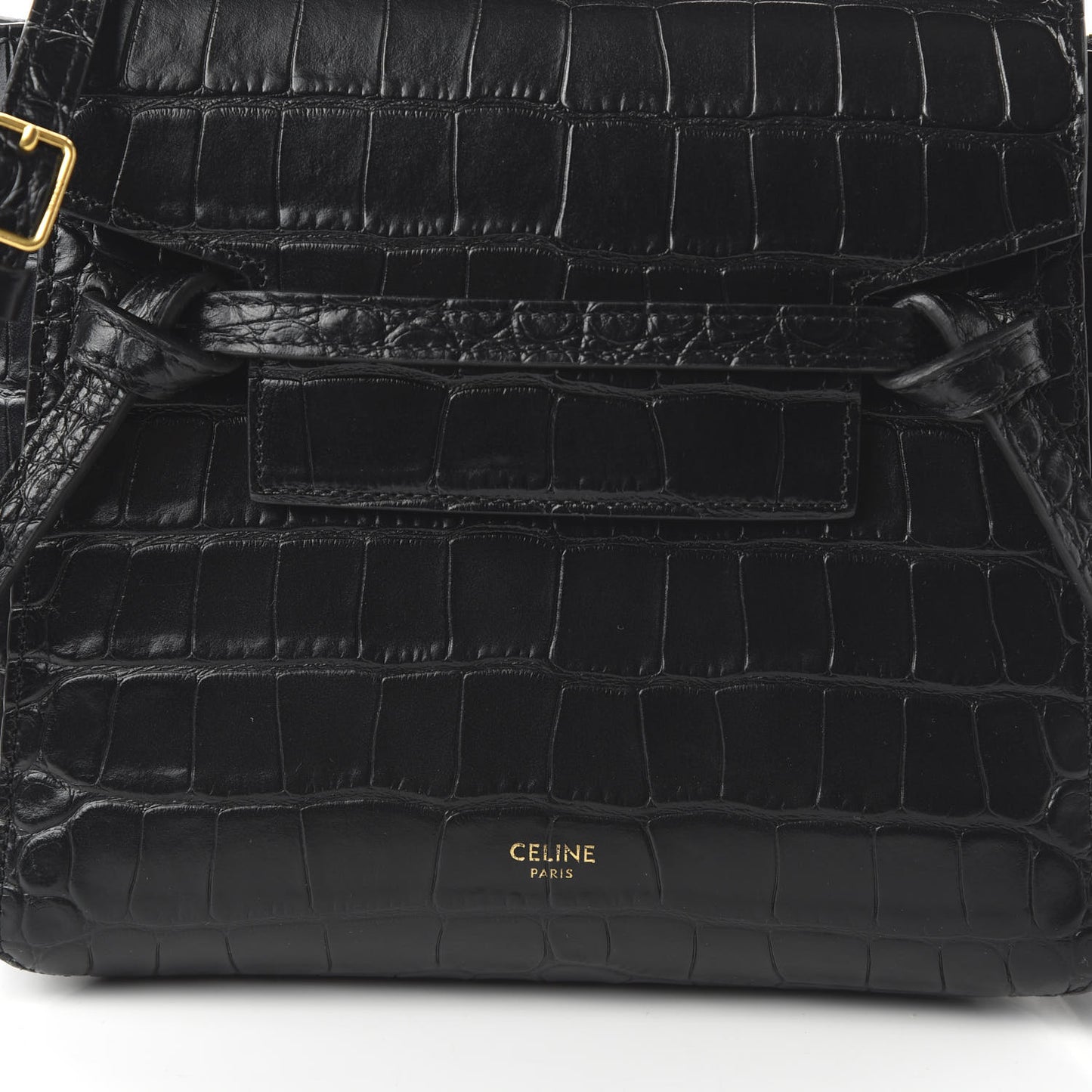Calfskin Crocodile Embossed Nano Belt Bag Black