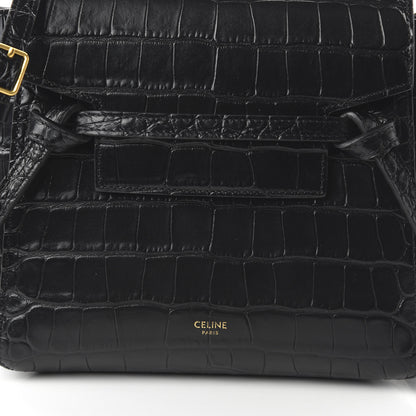 Celine Calfskin Crocodile Embossed Nano Belt Bag Black 9 of 9