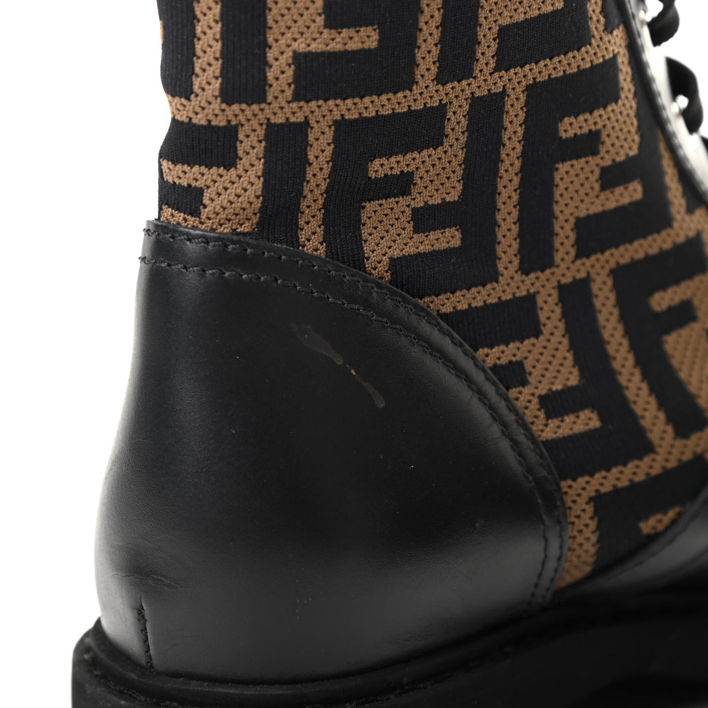 Calfskin Stretch Fabric FF Rockoko Biker Boots 39.5 Black Tobacco