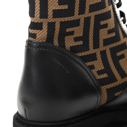 Fendi Calfskin Stretch Fabric FF Rockoko Biker Boots 39.5 Black Tobacco 10 of 10