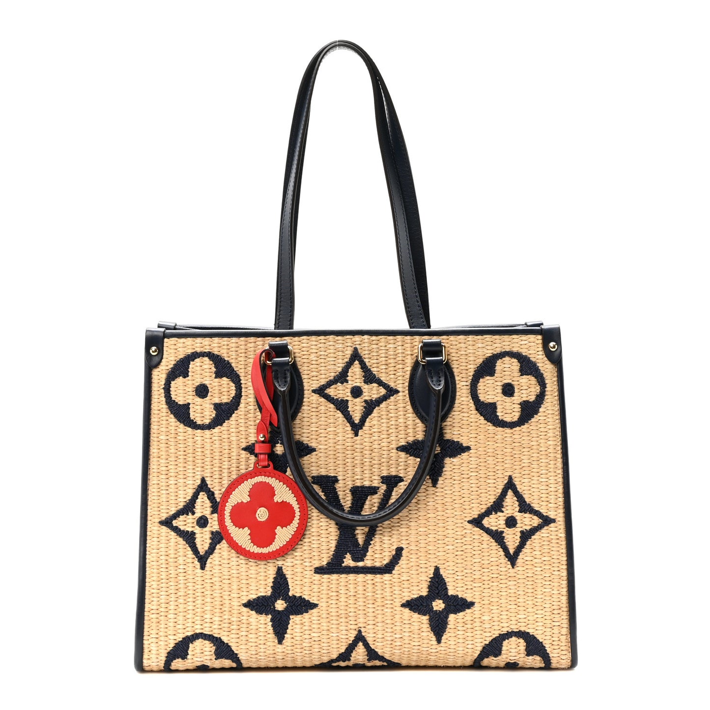 Raffia Calfskin Monogram Giant Onthego MM Blue