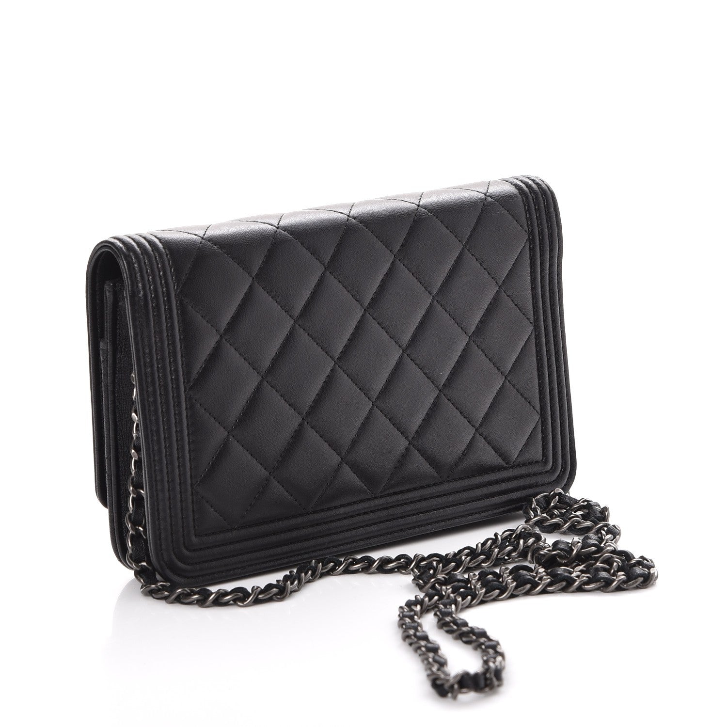Chanel Lambskin Quilted Boy Wallet On Chain WOC Black 3 of 10