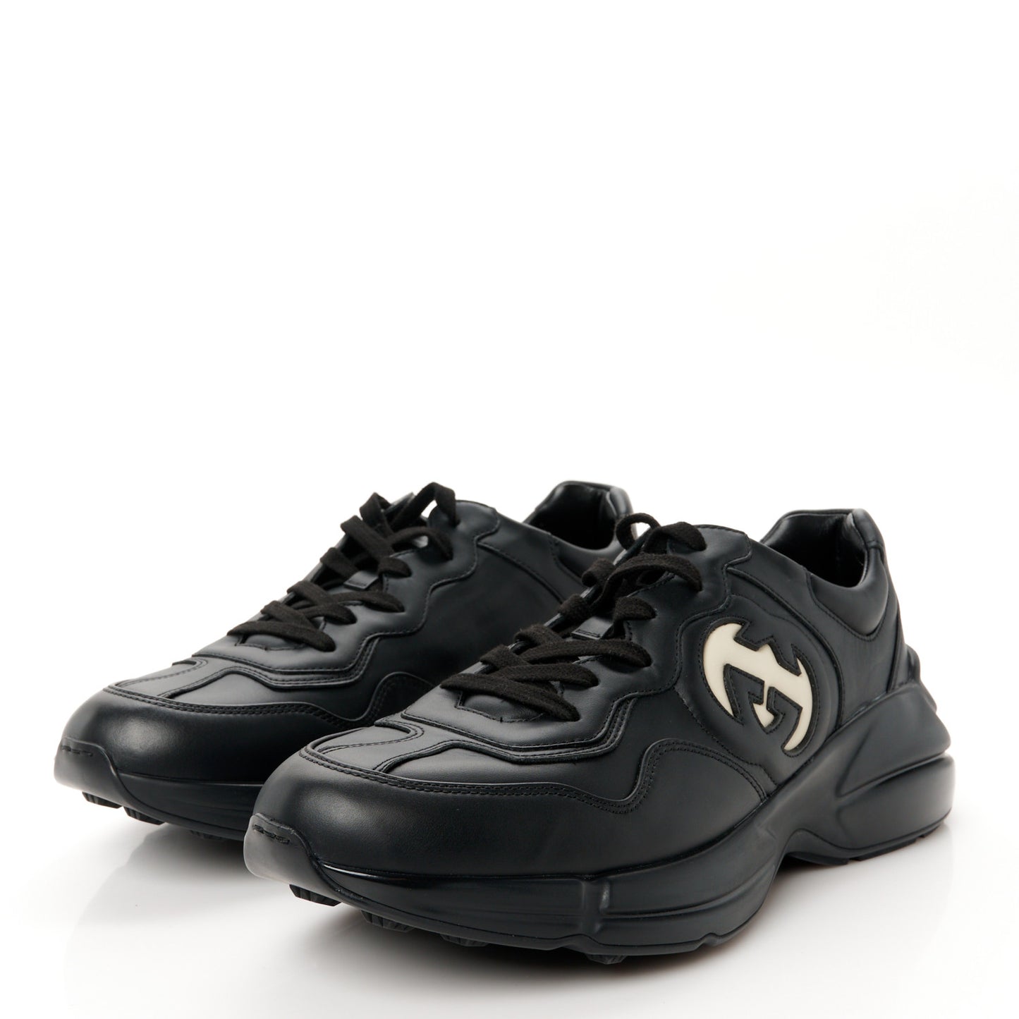 Dali Soft Calfskin Cut Out Interlocking G Mens Rhyton Sneakers 11 Black Ivoire