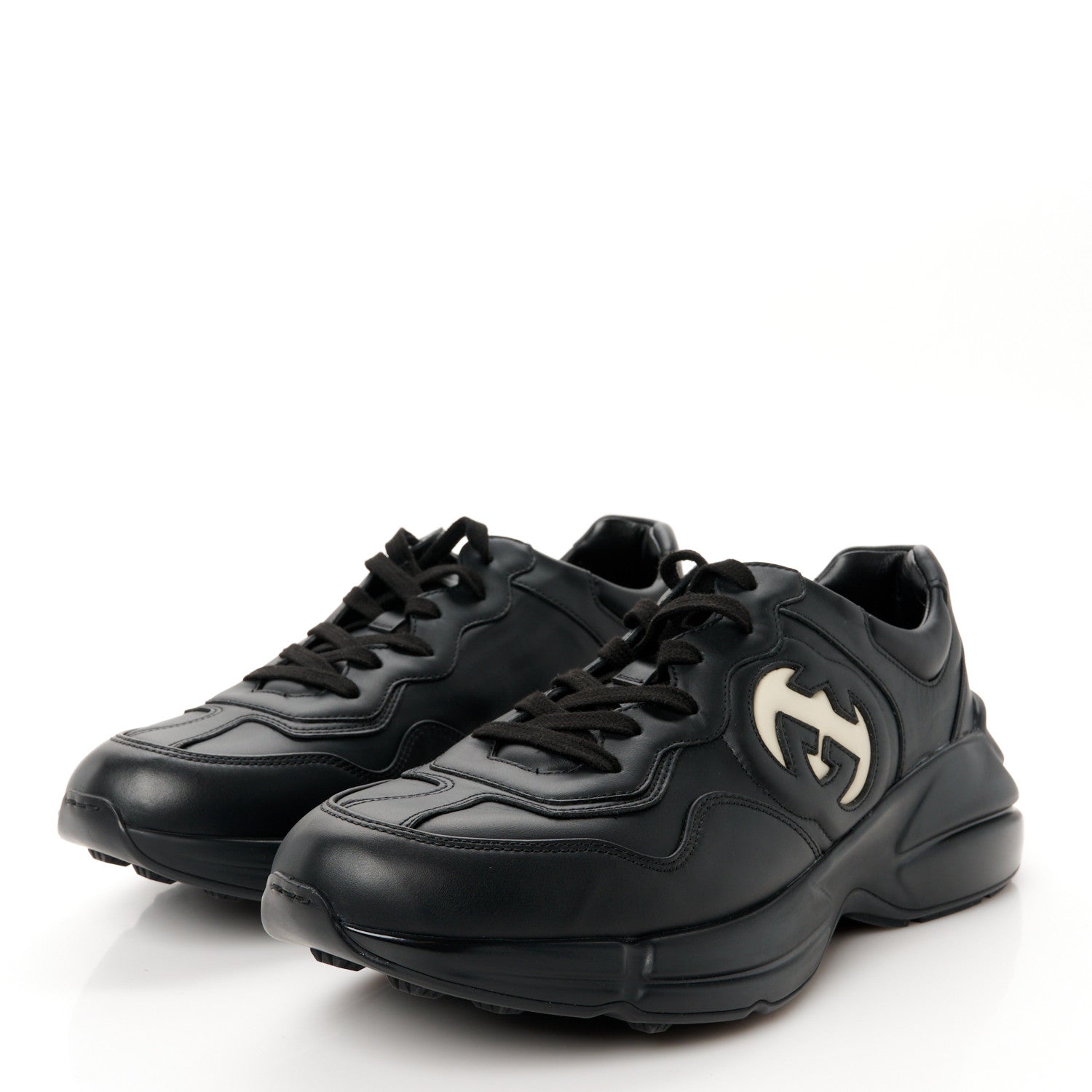 Gucci Dali Soft Calfskin Cut Out Interlocking G Mens Rhyton Sneakers 11 Black Ivoire 4 of 10
