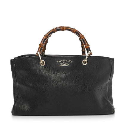 Gucci Pebbled Calfskin Medium Bamboo Shopper Tote Black 1 of 10