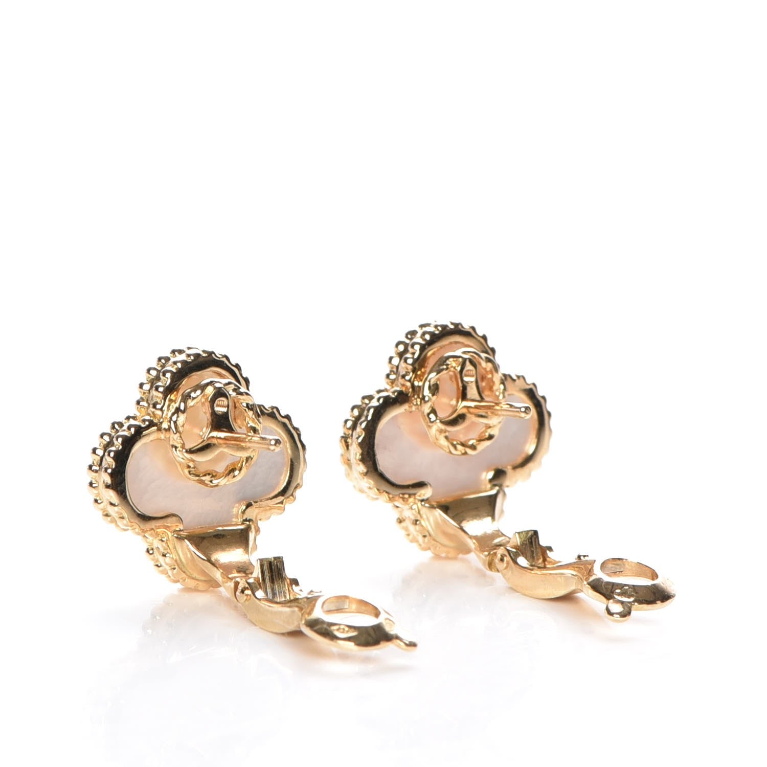 Van Cleef & Arpels 18K Yellow Gold Mother of Pearl Vintage Alhambra Earrings 3 of 5