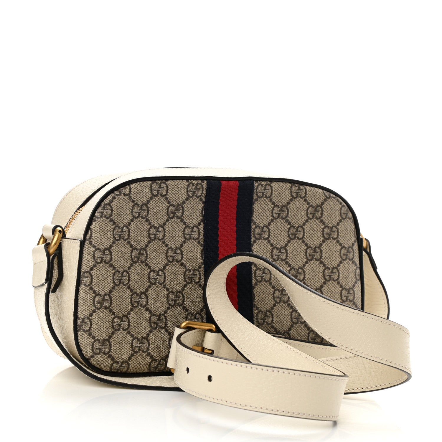 Gucci GG Supreme Monogram Textured Calfskin Web Small Ophidia Camera Bag Beige Ebony Mystic White 3 of 11