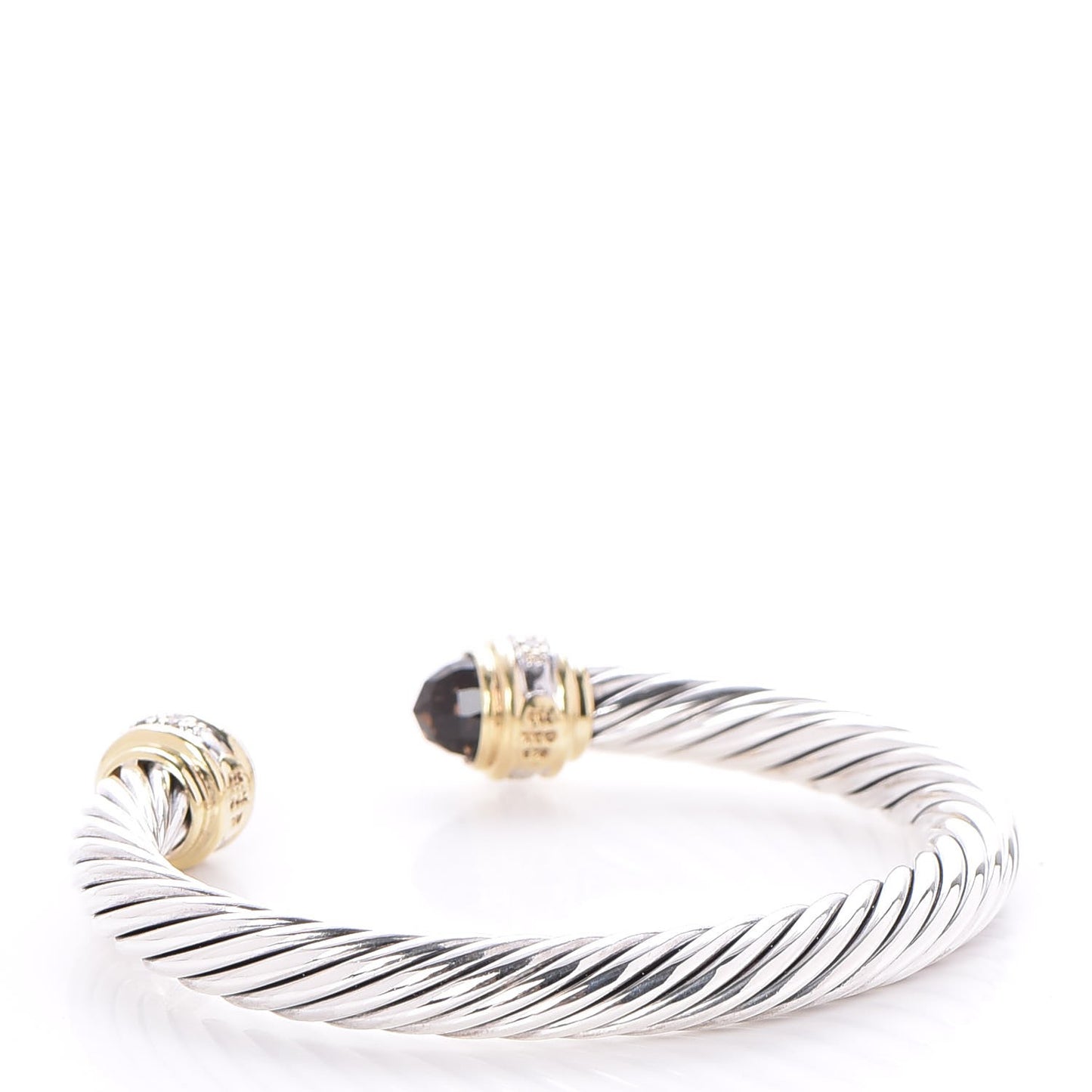 Sterling Silver 18K Yellow Gold Diamond Smoky Quartz 7mm Cable Classics Bracelet