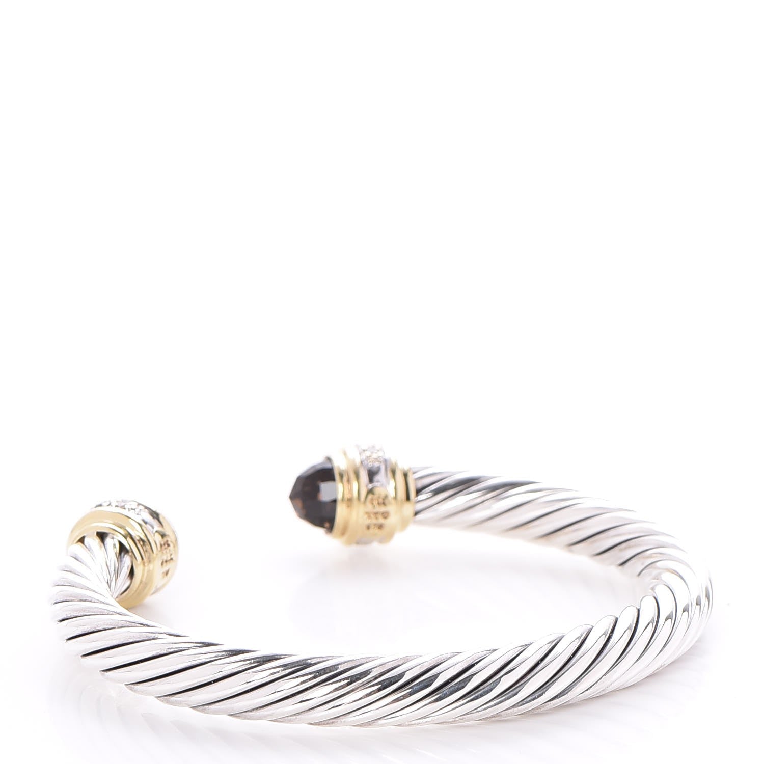 David Yurman Sterling Silver 18K Yellow Gold Diamond Smoky Quartz 7mm Cable Classics Bracelet 3 of 5
