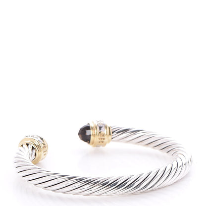 David Yurman Sterling Silver 18K Yellow Gold Diamond Smoky Quartz 7mm Cable Classics Bracelet 3 of 5