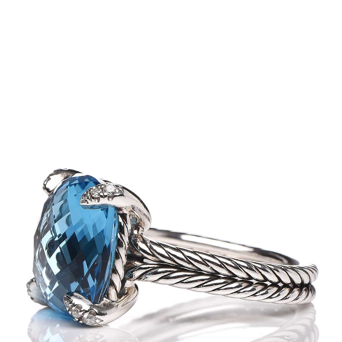 Sterling Silver Diamond Blue Topaz 14mm Chatelaine Ring 57 8