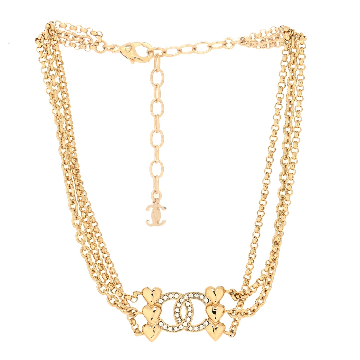 Crystal CC Heart Link Multi Strand Choker Necklace Gold