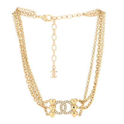Chanel Crystal CC Heart Link Multi Strand Choker Necklace Gold 3 of 5