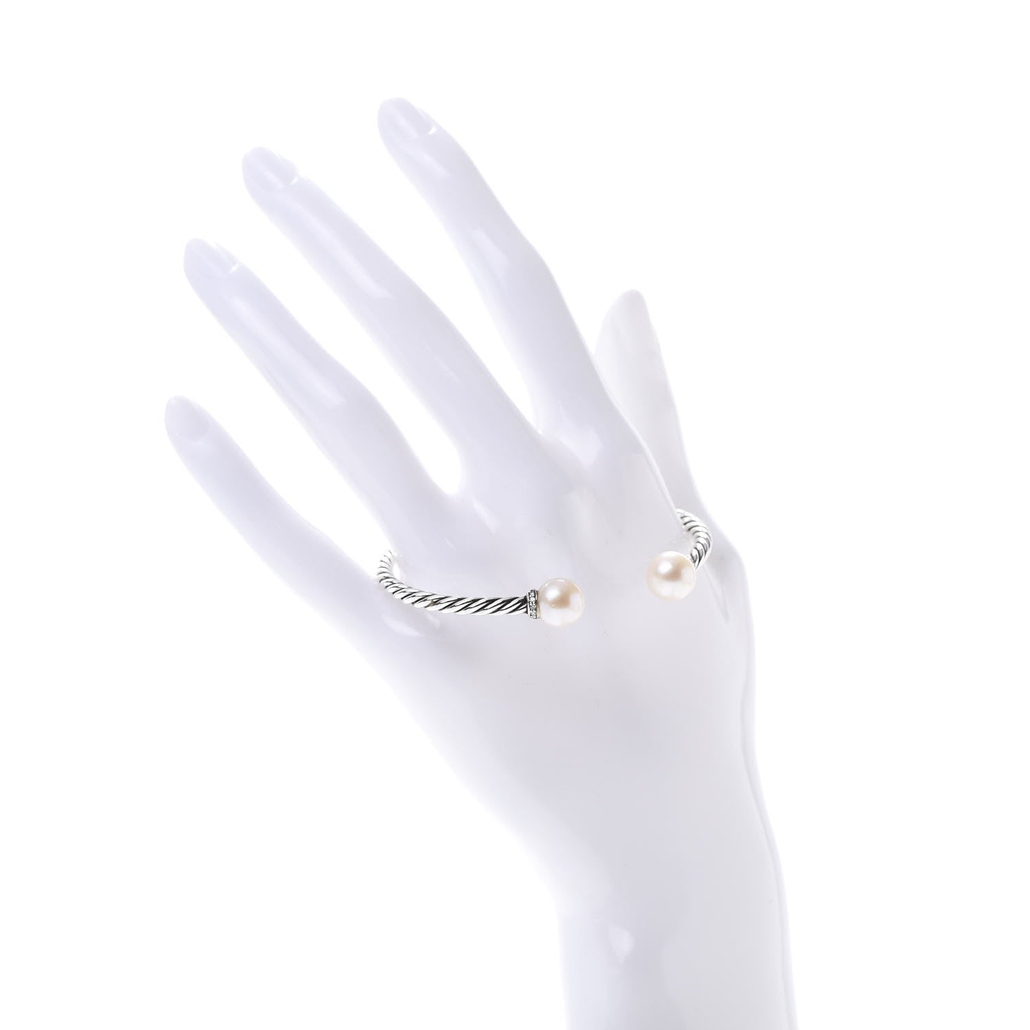David Yurman Sterling Silver Diamond Pearl 9mm Solari Bracelet 2 of 5