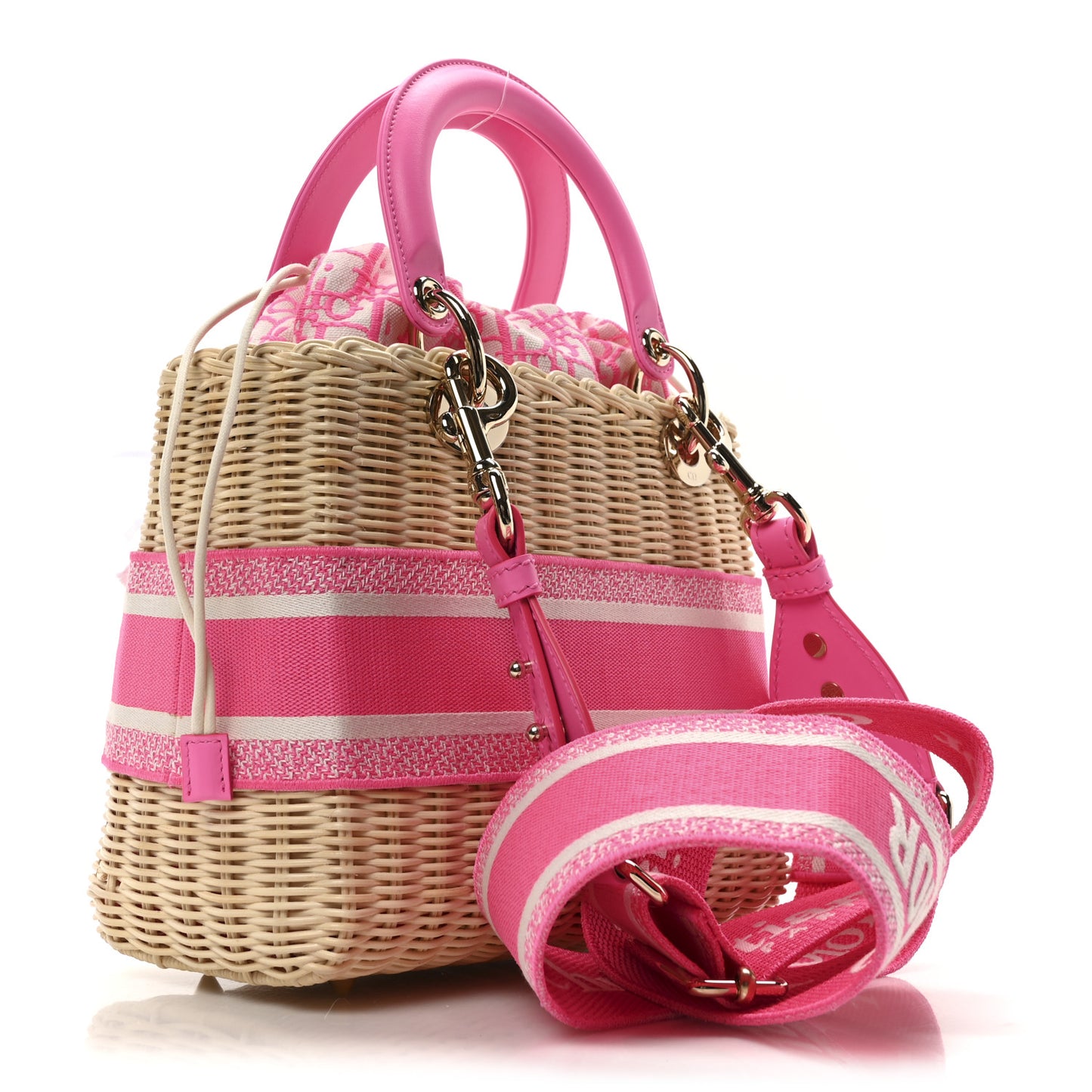 Wicker Oblique Medium Lady Dior Bag Fluorescent Pink