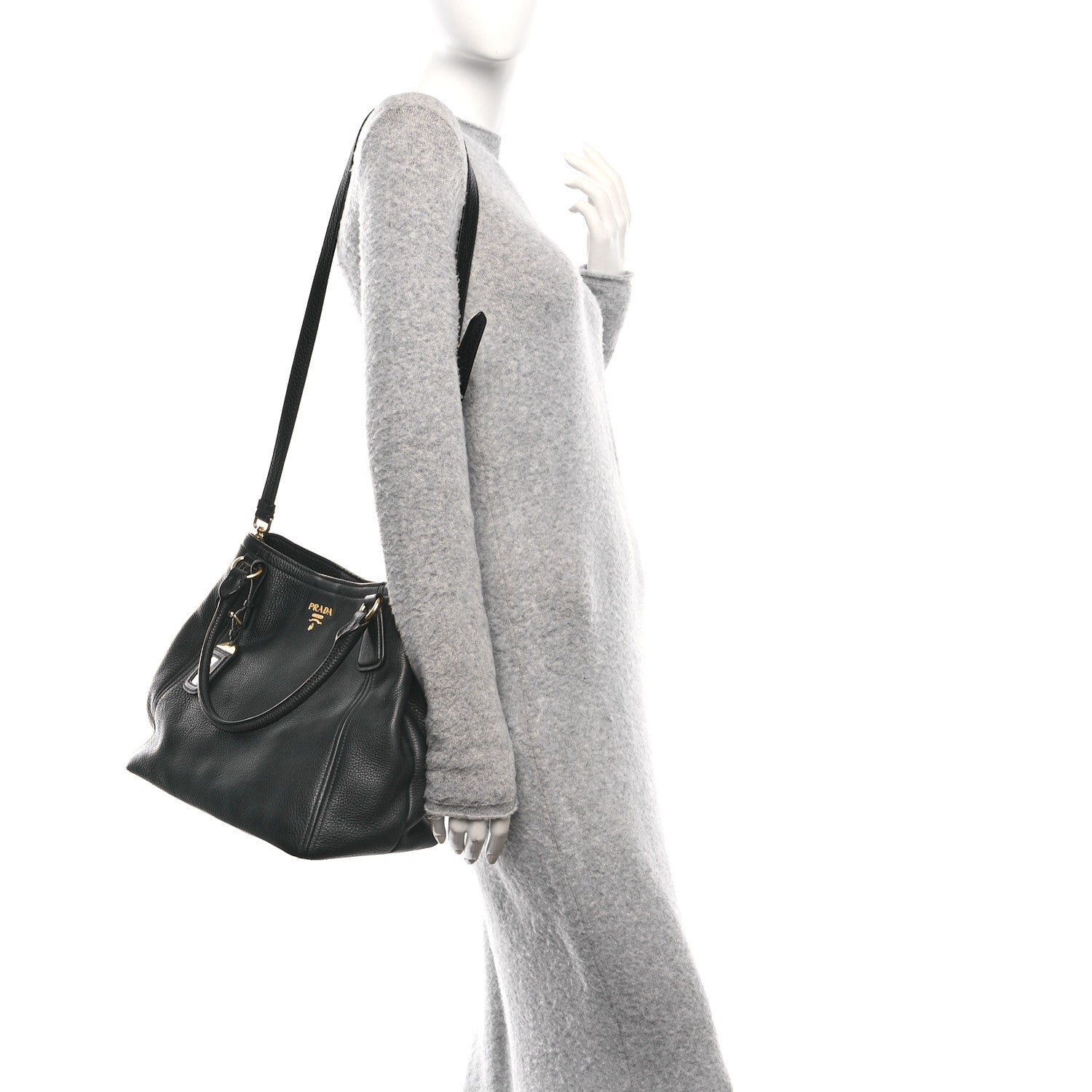 Prada Vitello Daino Tote Black 2 of 9