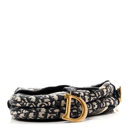 Christian Dior Oblique Embroidered Saddle Bag Blue 4 of 11