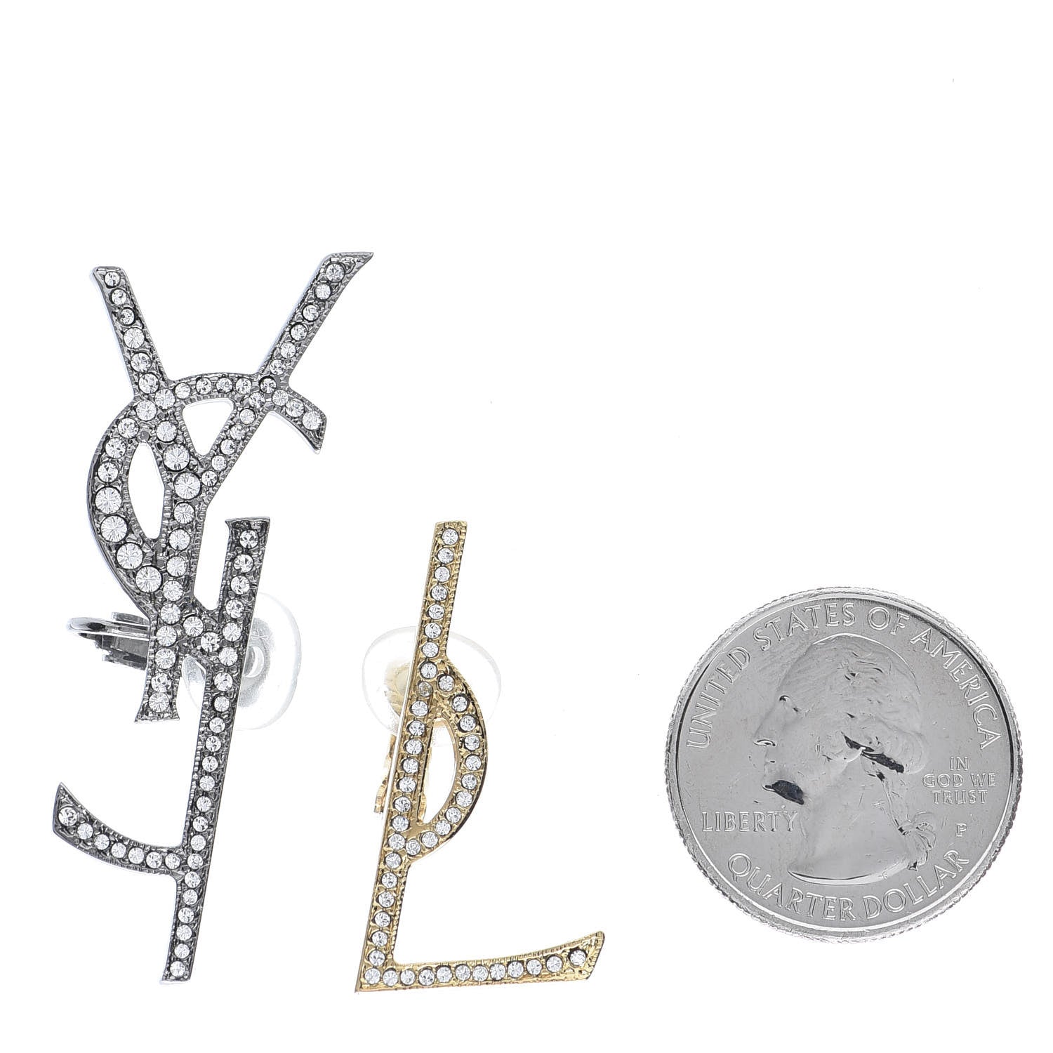 Saint Laurent Metal Brass Crystal Deconstructed Opyum Clip On Earrings Ruthenium Gold 2 of 4
