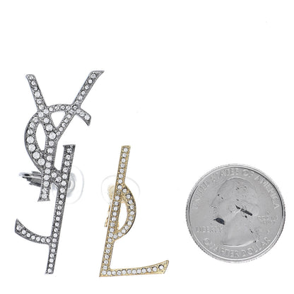 Saint Laurent Metal Brass Crystal Deconstructed Opyum Clip On Earrings Ruthenium Gold 2 of 4