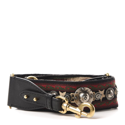 Christian Dior Canvas Embroidered Studded Bohemian Shoulder Strap Red 1 of 5