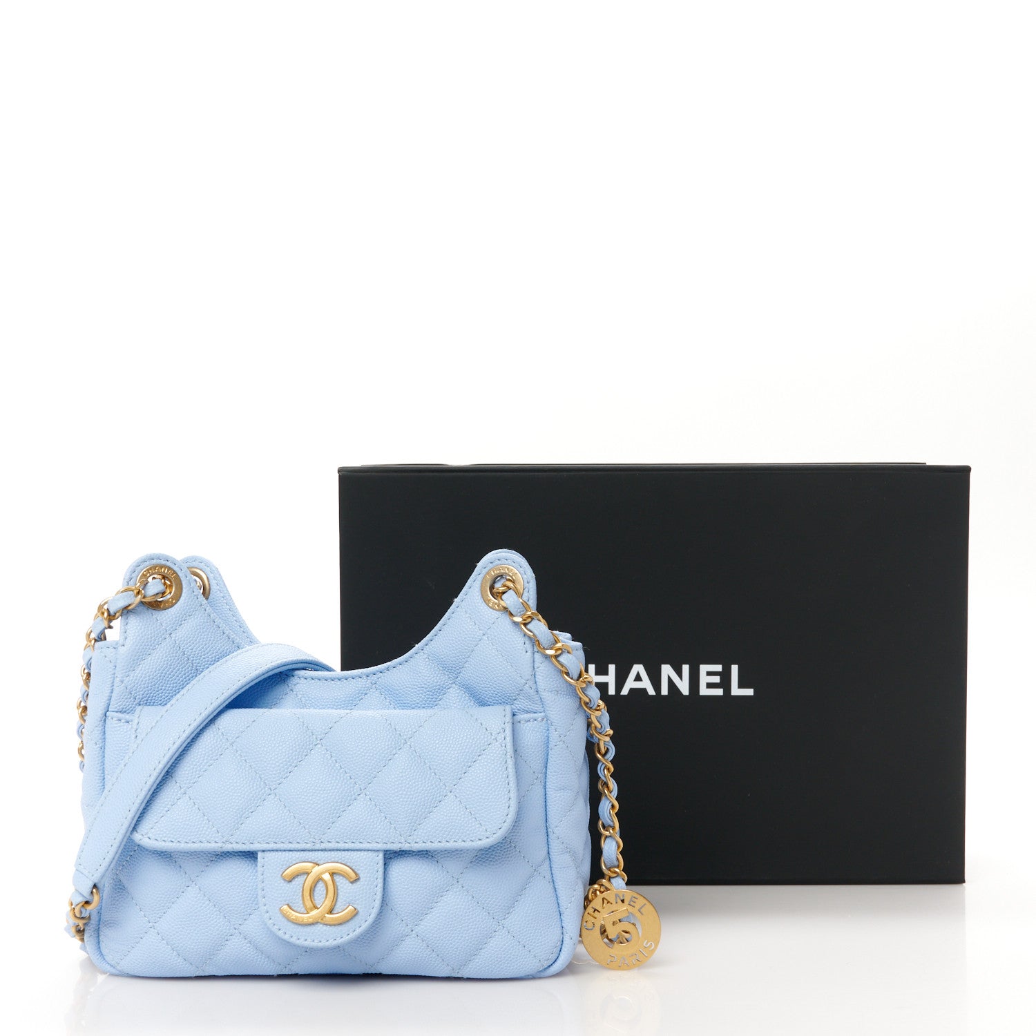 Chanel Caviar Quilted Small Wavy CC Hobo Light Blue 11 of 11