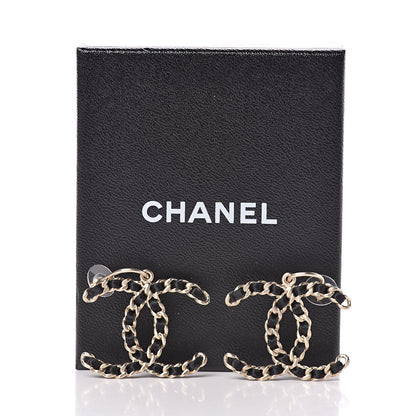Chanel Satin CC Chain Earrings Light Gold Black 5 of 5