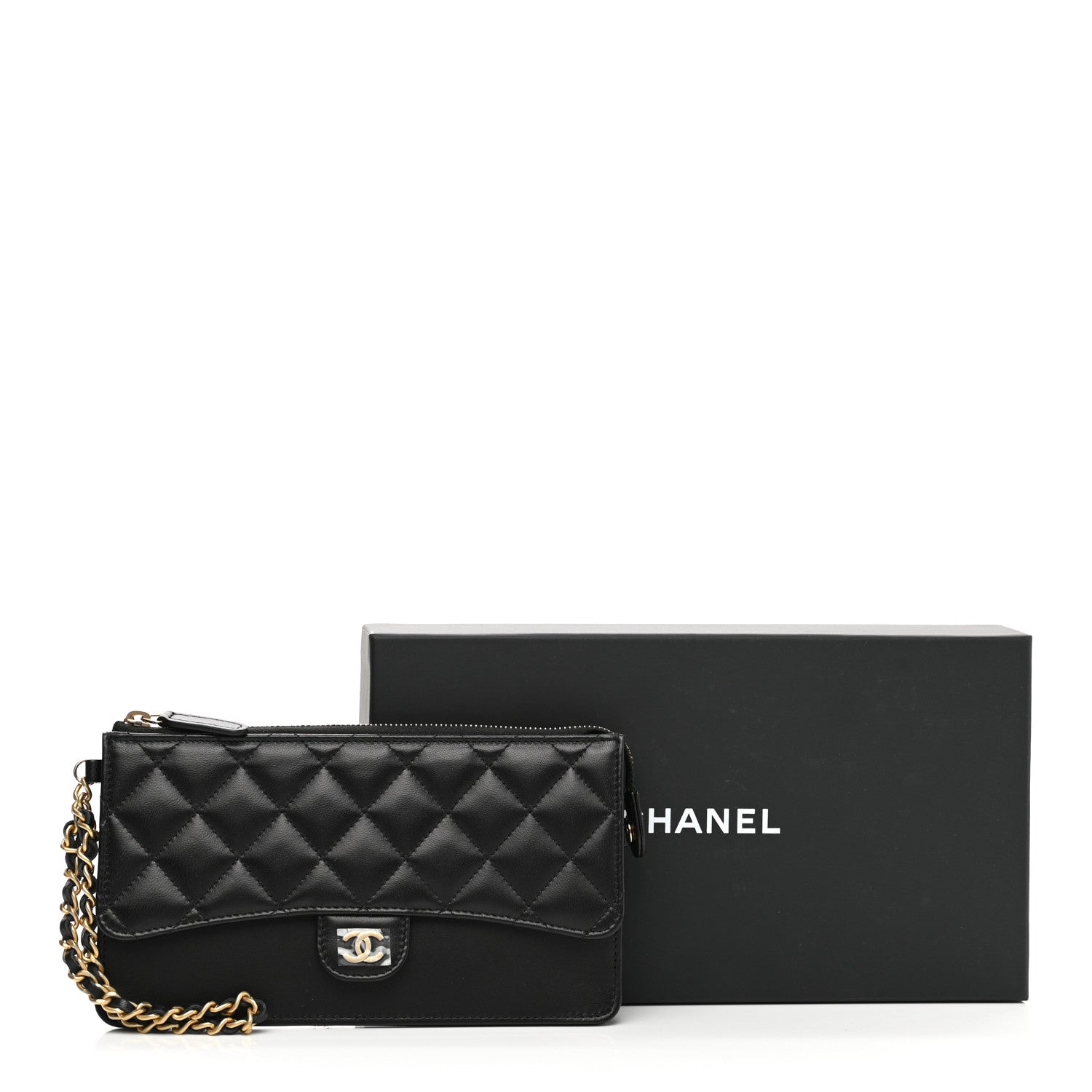 Chanel Lambskin Quilted Classic Pouch With Handle Black 8 of 8