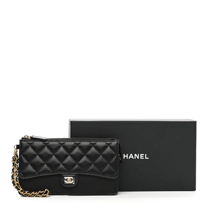 Chanel Lambskin Quilted Classic Pouch With Handle Black 8 of 8