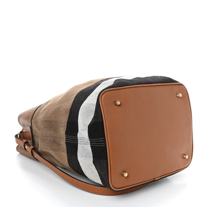 Burberry Grainy Calfskin Canvas Mega Check Medium Ashby Tassel Hobo Saddle Brown 4 of 9