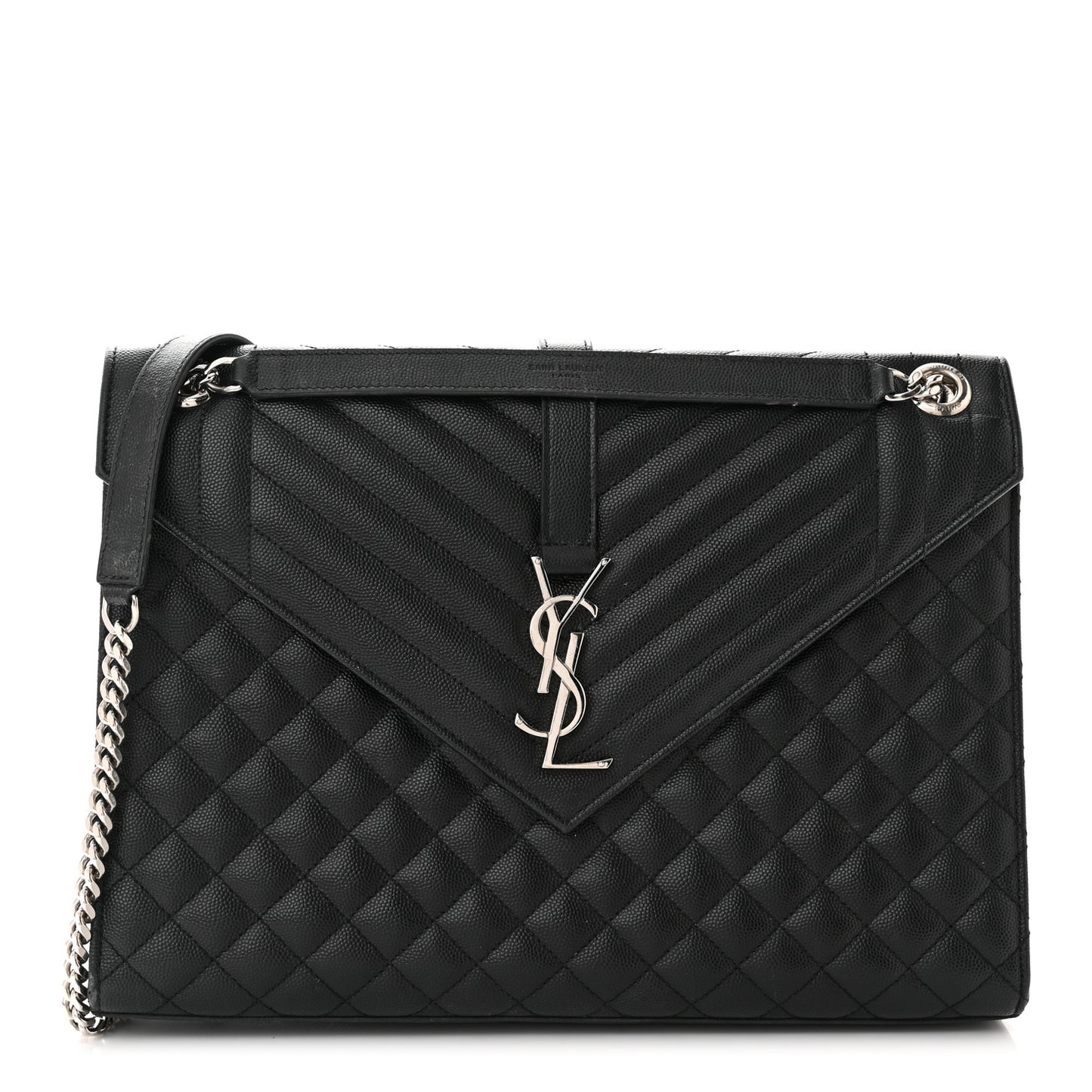 Grain De Poudre Textured Mixed Matelasse Large Triquilt Monogram Satchel Black
